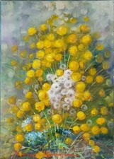 Ettore Berrone ( Conzano M.to AL 1897- Aosta 1986 ). Fiori gialli.  Olio 70 x 50