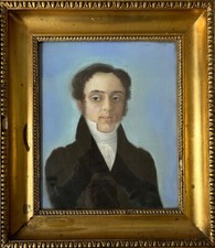 Pastello Ritratto Biedermeier 19. Secolo 41,8 X 36,5 CM Cornice Antico