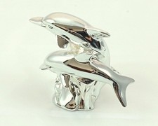 Coppia delfini  resina argento