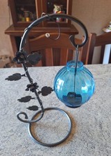 PORTA CANDELE VINTAGE IN FERRO BATTUTO DECORATO E VETRO