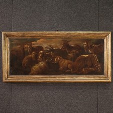 Quadro paesaggio dipinto olio su tela antico capre XVII secolo animali