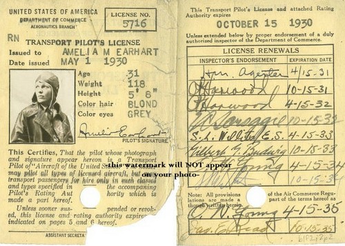 1930 amelia earhart licenza - amelia,