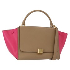CELINE Borsa a mano a trapezio in pelle 2 vie beige oro Auth 149534