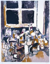 Renato Guttuso, Oggetti sul tavolo e finestra di sera, 1981-82 - Litografia