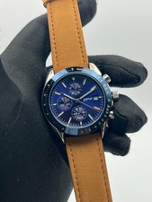 Orologio uomo Cronografo Crono datario automatico similpelle cuoio quadrante blu