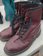 Dr. Martens Usati Stivali Stringati per Donna - Cherry Red Smooth, EU 39