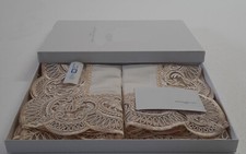 Tris centrini puro lino 100% rebrodè made in italy elegante biscotto panna