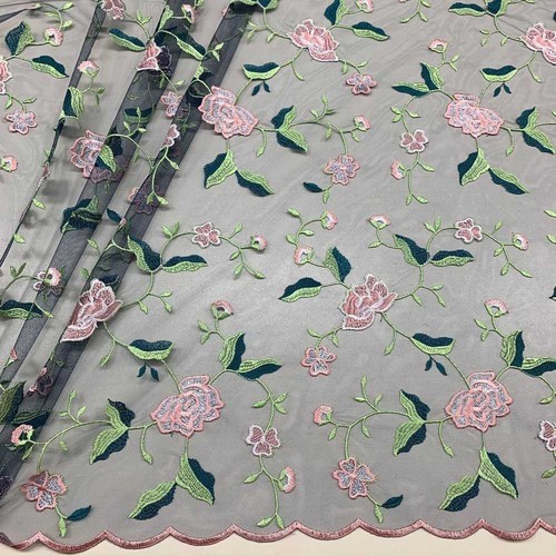 Tessuto tulle ricamato blu - tessuto,