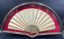 Quadro ventaglio Ventaglierà seta beige fiori con brillantini paillettes vintage