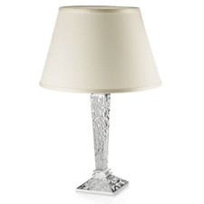 Lampada da Tavolo in Resina Argentata con Paralume in Tessuto Bianco