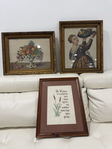 Vintage framed needlepoint - vintage,