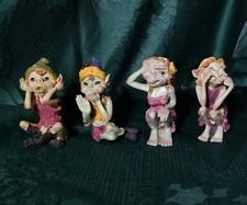 PIXIES FOLLETTI NATURA FORTUNA VITA LOTTO 4 STATUINE RESINA DIPINTA A MANO 11 Cm