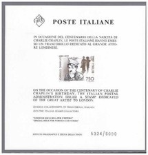 1989 - ITALIA  REPUBBLICA  FOGLIETTO CHARLIE   CHAPLIN