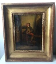 Antico quadro con cornice dorata -olio su tela -Scena d'interno 