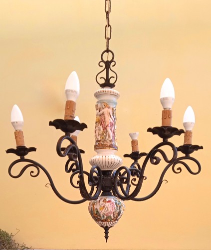 Lampadario ferro porcellana - lampadario, e