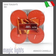 MAXI TEA LIGHTS CANDELE PROFUMATE TEALIGHTS LUNGA DURATA 4 PEZZI ARANCIOCANNELLA