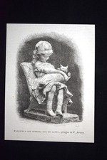 Fanciulla che scherza con un gatto, quadro di F. Jerace Incisione del 1876