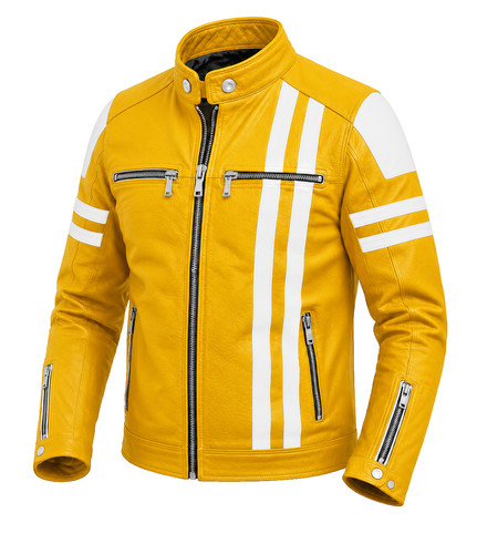 Giacca biker uomo pelle gialla