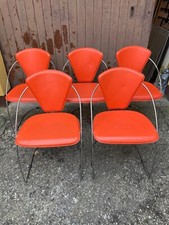 5 Sedie Vintage Arancioni - pelle e acciaio cromato - come nuove