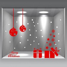 vetrofanie natale wall sticker adesivo vetrine negozio neve pacchi palle a0359