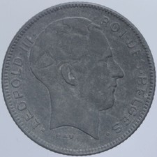 BELGIO LEOPOLDO III (1935-1950) 5 FRANCHI 1944 ZINCO KM#129.1