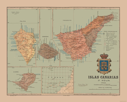 Mappa storica isole - mappa, canarie
