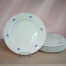 6 Piatti Piani FONTEBASSO ADIGE 26cm Porcellana Puntini Blu VINTAGE DESIGN