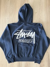Felpa con cappuccio e zip intera Stussy Chapter Honolulu nuova con etichetta taglia small - blu navy