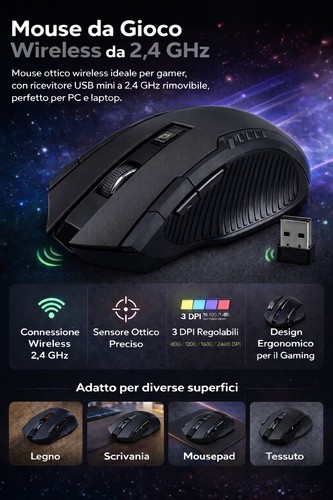 Mouse gioco wireless - gioco, 2,4