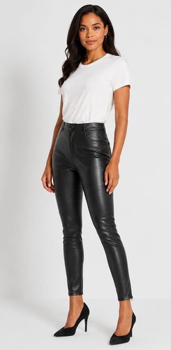Pantalone donna nero ecopelle