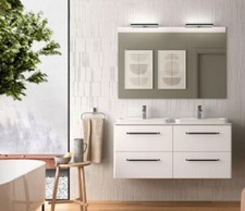 MOBILE BAGNO BIANCO/BLU MATT  DOPPIO LAVABO APPOGGIO  PER ARREDO MODERNO