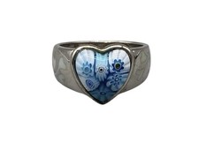 Anello LAST CHANCE Alan K Argento Sterling Millefiori Vetro di Murano Cuore Blu Misura 7,5