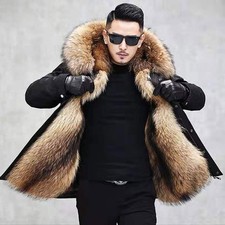 Parka uomo fodera pelliccia visone giacca cappotto invernale caldo pelliccia visone cappotto pelliccia medio lungo