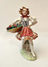 STATUINA CERAMICA "RAGAZZA CON CESTO DI FIORI" -  MANIFATTURA      TIZIANO GALLI