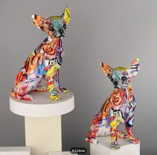 Statua di CANE Chihuahua Colorata, Scultura in Resina per Decorazione