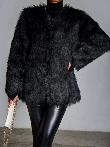 Pelliccia sintetica nera - , donna