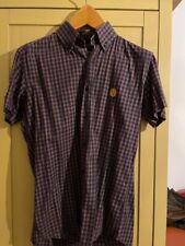 Camicia OUT Streetwear blu giallo button down Taglia S Manica Corta Skinhead