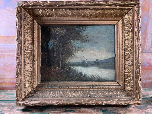 Quadro antico paesaggio lago