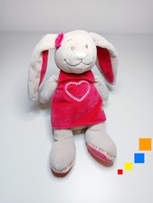Peluche/Doudou Anna Pili Petit Lapin Beige Robe Rose Coeur Noeud 25cm - Noukies