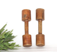 Vintage Coppia Di IN Legno Manubri Palestra Equipment,
