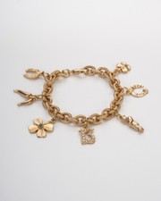 Bracciale donna charms ciondoli oro stile antico vintage anni '50 fortuna corno