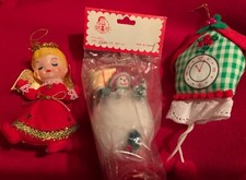 Angelo, orologio, calza, vintage, ROLCO, ornamenti, Natale, plastica, floccato, tessuto