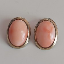 CORALLO ROSA ORECCHINI A CLIP ARGENTO 800 PLACCATO ORO VINTAGE