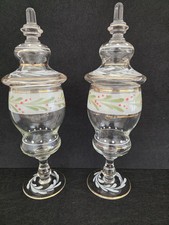 Coppia di Vasi Cioccolateria Coperchio in Vetro Decoro Floreale e Dorato I 900