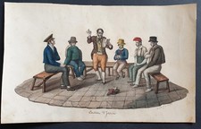 Acquerello antico Michela de Vito disegno cantatore d'istoria napoli 1830 circa