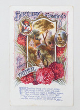 Vintage 1921 Birthday Postcard for Father Red Carnations Design Malvern Postmark