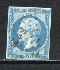 RRC 1853 Francia 20c Napoleone III  Usato azzurro su verde  Y&T 14d  Perfetto