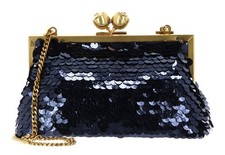 Borsa da sera Ted Baker paillettes dettaglio rosa paillettes pochette borsa blu navy nuova