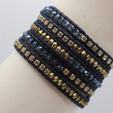 BRACCIALE NUOVO CON ETICHETTE CHAN LUU CRISTALLO STRASS ORO PERLINE PELLE AVVOLGENTE