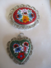 LOTTO SPILLA CIONDOLO MICROMOSAICO VINTAGE  CUORE